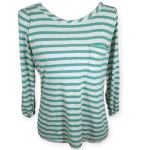 MOSSIMO TEAL & WHITE STRIPE LONG SLEEVE T-SHIRT SZ.M EUC.